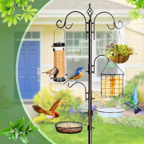 YINGYM Bird Feeding Station Kit, 87 Inch Bird Feeder Pole for Outside | Premium Feeder Hanging Kit with Double W-Hooks, Metal Suet, Bird Bath and Mesh Tray for Attracting Wild Birds - size: 87 Inches without Squirrel Baffle