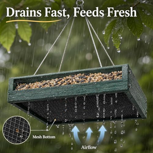 Hanging Platform Bird Feeder, 3.5 lbs Large Capacity Bird Feeder for Outdoors