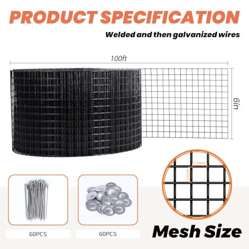 Solar Panel Bird Guard Kit, 6in x 100ft PVC Coated Heavy Duty Steel Mesh with 60 PCS Clips, Pigeon & Squirrel Critter Guard, Roof Protection Net, Rodent Prevention System for Solar Panels