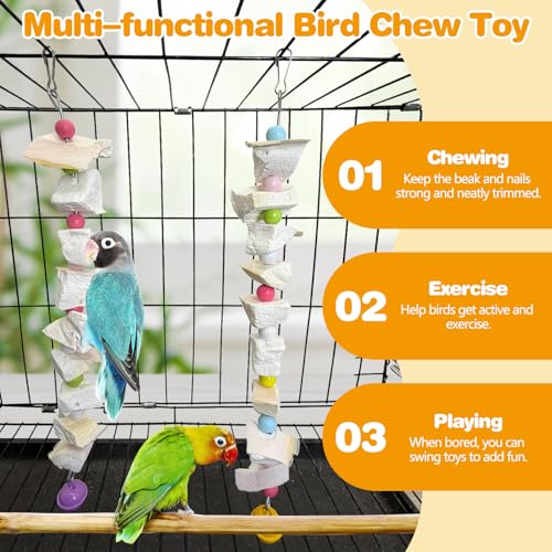 PINVNBY 2 Pack Bird Toys with Cuttlebone Calcium Parakeet Chewing Toy Hanging Bird Beak Grinding Stone Cage Accessories for Parrot Budgie Lovebird Cockatiel (Small) - size: Blocky