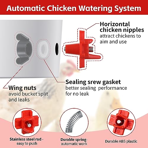 Dreyoo 40 Pcs Horizontal Chicken Waterer Nipples with Drill Bit | Cleaner Water, Water-Saving Release, Dual-Seal Protection, Durable ABS & Steel, Wide Poultry Use, Complete DIY Kit