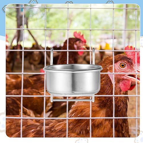 Layhit 6 Pcs 10 oz Kennel Pet Hanging Bowl Stainless Steel Coop Cup with Hanger None Spill Dog Crate Water Bowl Kennel Dog Rabbit Food Dish for Cage Cats Birds Chicken Reptiles