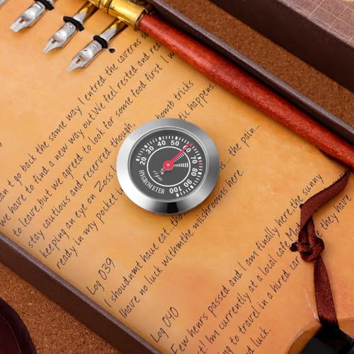 Ipetboom Analog Hygrometer for Cigar Humidor - Round Mechanical Humidity Gauge Accurate Cigar Humidor Accessory Small Alloy Stainless Steel Black Hygrometer for Violin Case and Home Use - 1.5x0.4in