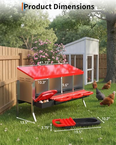 GarveeLife Chicken Nesting Box 4 Hole, Galvanized Steel Nest with Roll Away Egg Collection & Swing Perch, Easy-Clean Laying Box for Hens, Heavy Duty Design for Chicken Coop - color: Red, size: 4 holes with legs