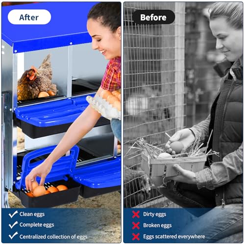 Chicken Nesting Box, 10-Hole Roll Away Egg Laying Box with Lid, Galvanized Steel Rustproof Design - Easy Egg Collection, Easy Clean (with Bracket Legs, Blue) - color: blue, size: 10 HOLES WITH LEGS