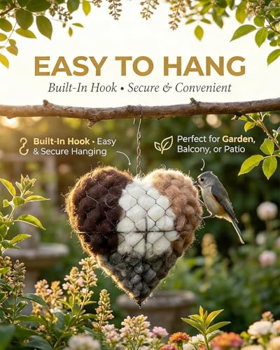 Handmade Alpaca Fiber Bird Nesting Heart, Birds Nests Material Holder, Winter Tree Shelter for Wild Bird, Hummingbird Houses Nest Boxes Gifts for Outside Garden Art Birdhouse, Birds Lovers
