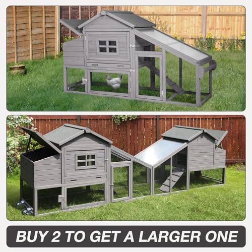 Chicken Coop Expandable Chicken House for Outdoor with Wheels, Leakproof Pull-on Tray, Nesting Box, and UV-Resistant Roof Panel - Grey