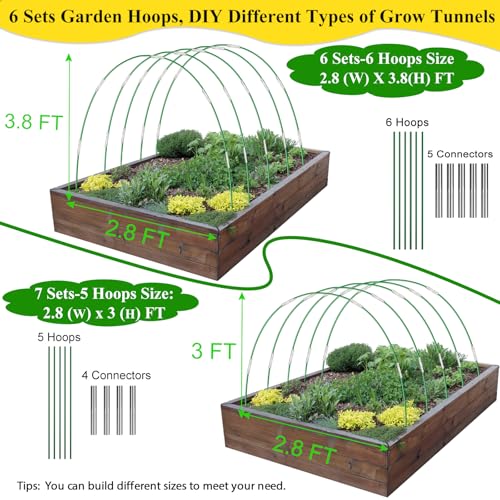 Greenhouse Hoops Grow Tunnel 6 Sets of 8FT Long Garden Hoops, Rust-Free Fiberglass Garden Hoops Frame for Garden Netting Raised Bed Plant Shade Cloth Row Cover, DIY Plant Support Garden Stakes- 36pcs - style: 36 PCS
