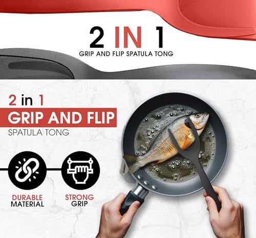NYANO Egg Flipper Spatula: 2-in-1 Grip and Flip Design – Perfect Egg Spatula Flipper, Pancake Flipper, and Omelette Flipping Spatula, Ideal for Cooking and Baking. (Black and Red - 2 Pack)