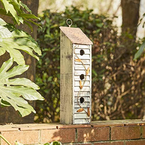 Glitzhome 18" H Wooden Bird House, Hanging Birdhouses for Outdoors, Washed White Distressed Three-Story Cottage Garden Bird House for Chickadee Cedar Wren Sparrow Finch Cardinal - color: 18"H