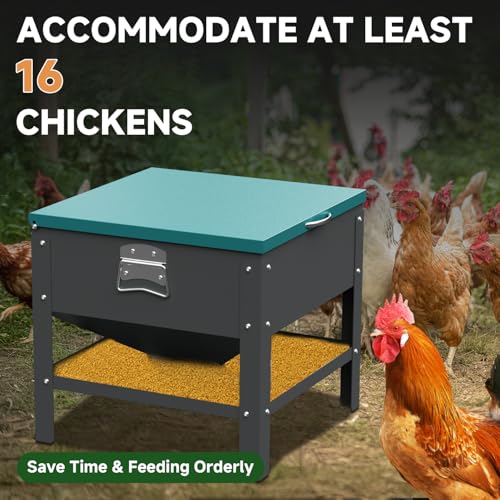 Automatic Chicken and Duck Feeder, 80 LBS Capacity Metal Chicken Feeder, Weatherproof Outdoor Gravity Feeding Barrel, No-Waste Feeder for Backyard Flock (Green) - color: Green