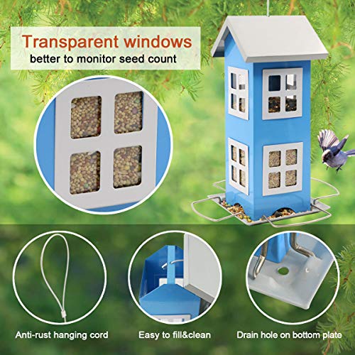 Garden Metal Bird Feeder - Bird Feeders for Outdoors Hanging,Country House Design Squirrel Proof,Easy Cleaning & Refills,Gift idea,4.7 * 10.2" (Blue) - color: Blue
