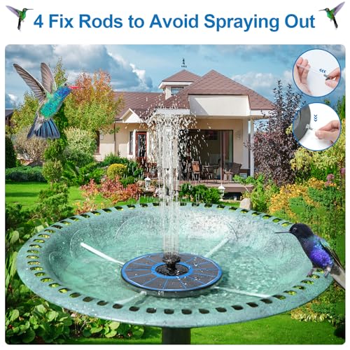 3.5W Solar Fountain with Battery - Work On Cloudy Days - Upgrade Glass Panel Solar Bird Bath Fountain, Hummingbird Water Feature Pump with 7 Nozzles, 4 Fixed Pipes for Garden, Pool, Pond - color: Blue