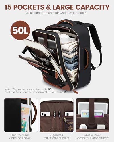 LOVEVOOK Rolling Backpack for Women, 50L Travel Backpack with Wheels, Carry on Luggage for Men, 17.3 Inch Wheeled Laptop Bag, Flight Approved Personal Item Suitcase - color: H-blue-purple-black, size: XLarge - 18.5 Inch - 50L - 1 Pcs with Wheels