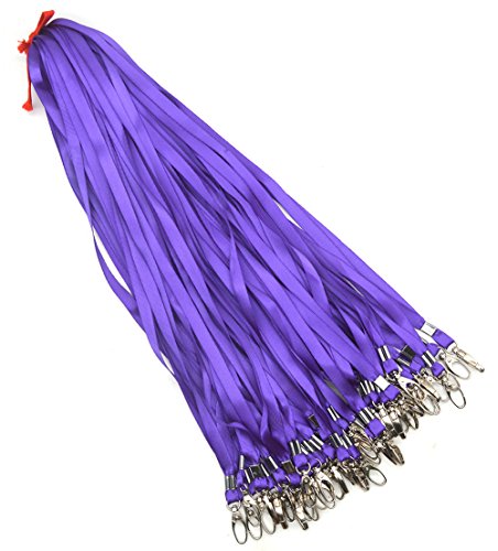 Lanyards 100Pcs Bulk Lanyard for Id Badges,Badge Lanyards Swivel Hooks Clips Great for Name Tags Badge - color: Purple