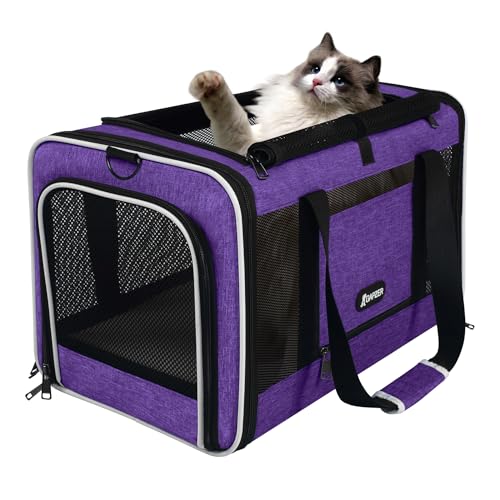 GAPZER Pet Carrier for Cat 18x11x11 Inch, Top Load Small Dog Car Ride Crate | 4-Sided-Ventilated Kitten Carry Purse, Soft Portable Pomeranian Cloth Kennel in Cabin, Kitty Taxi Bag FAA Complaint Car Seat - color: Purple