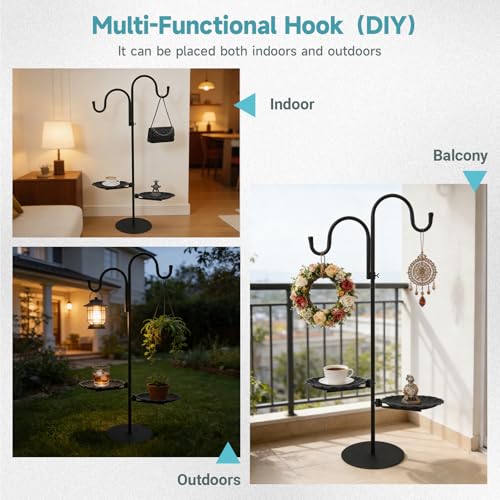 74" Shepherd's Hook Stand Plant，Wind Chime Hanger Stand, Bird Feeder,Waterproof Metal & Adjustable-Height Standing Pole Holder for Lantern and Wreath, Indoor & Outdoor