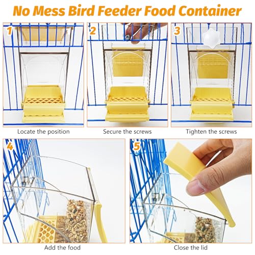 BNOSDM No Mess Bird Feeder Transparent Automatic Bird Cage Feeder with Perch Acrylic Parrot Food Container Parakeet Cage Accessories for Parakeets, Budgies, Cockatiel, Finch, Canary, Lovebird (Yellow) - color: Yellow