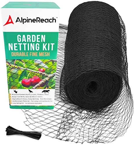 AlpineReach Garden Netting 7.5 x 65 ft Heavy Duty Bird Net, Deer, Plant Protection Extra Strong Woven Mesh, Reusable Kit with Zip Ties, Animal Fencing for Fruits Trees, Black - color: Black, size: 7.5ft x 65ft