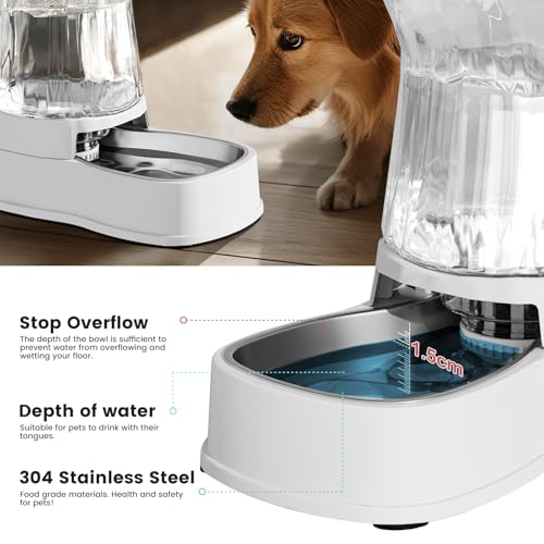 Gardner Pet Automatic Dog Water Dispenser Gravity Stainless Steel Water Waterer Feeder, Large Capacity Water Feeding Bowls for Medium & Large-Sized Dogs Cats Other Pets -(2.1 Gallon) - color: White, size: 2.1 Gallon