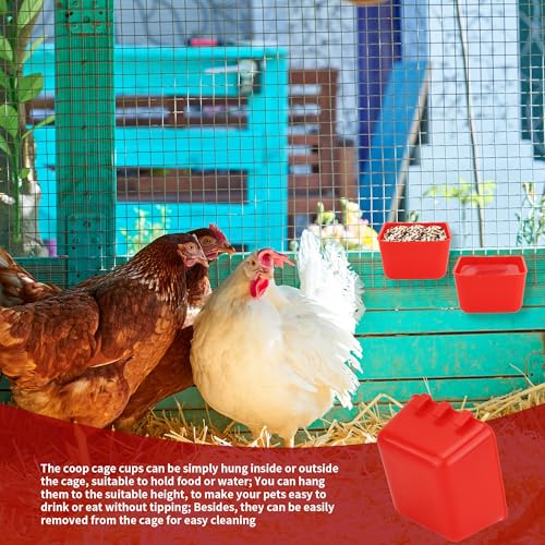 40 Pcs Cage Cups Chicken Feeder Cups 16 oz Hanging Bird Food Water Cups Bunny Cage Feeding Bowl Dish for Pet Parrot Rooster Parakeet Gamefowl Poultry Pigeon Wire Cage(Red) - color: 16oz-Red