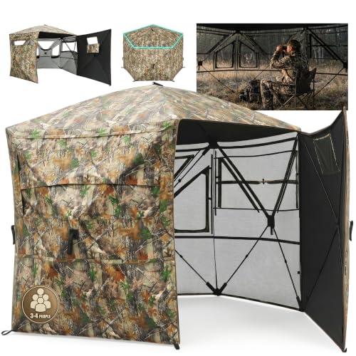 Portable Hunting Blind - 270°/288°/360°See Through with Floor Mat Dual Door - size: 5 Panel+288°（3-4 Person）