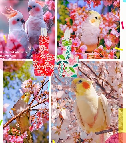 2 Pcs Bird Diapers Bird Harness Flight Suits Diapers with 80in Flying Leash Reusable Parrot Nappy with Waterproof Inner Layer for Cockatiel Budgie Conure Parakeet Lovebird-Red&White