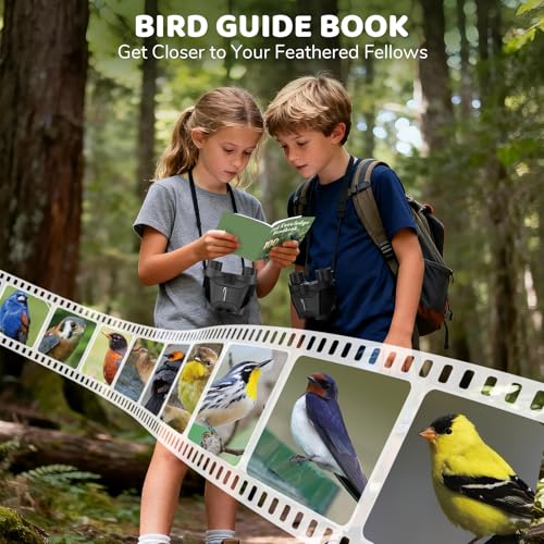 Aurosports 15x25 Compact Binoculars for Kids with Bird Guide Book, Black | Lightweight Easy Focus with Carrying Case & Strap; Durable Fully Coated; Birdwatching Cruise Travel Gift for 8-12 Boys Girls - color: Black