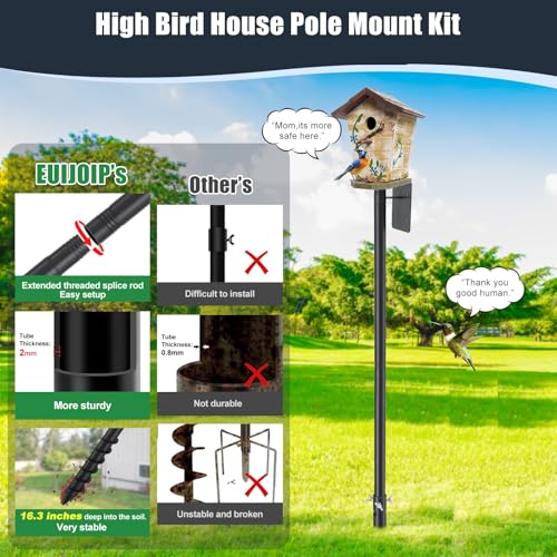 Bird House Pole, 102" Adjustable Bird Feeder Pole with Stand Stake, Heavy Duty 1.2 Inch Diameter Metal Bird Mounting Pole for Yard Garden Outdoors Park, Bluebird, Hummingbird, Black - size: 102 Inches
