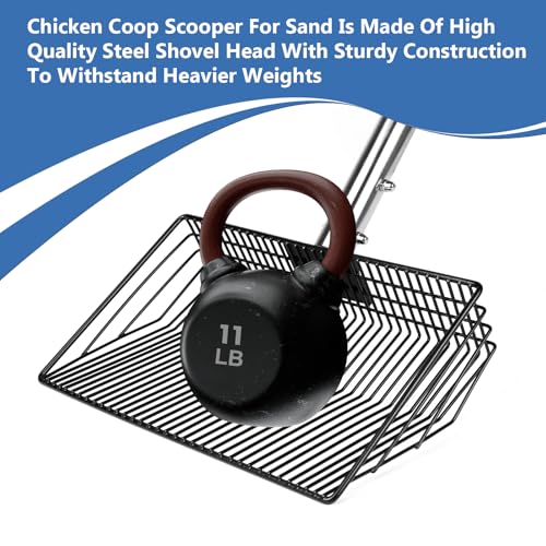10inch Large Metal Chicken Poop Scooper, Chicken Poop Scooper for Sand with Adjustable Stainless Steel Handle, Chicken Coop Scooper for Sand Suitable for Chicken Coops, Rabbit Coops, Stables, Gardens - size: 2.3"L x 10.0"W x 64.0"H