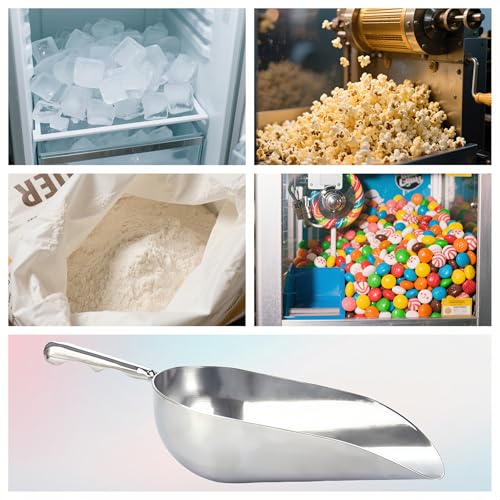 Heavy-Duty Cast Aluminum Kitchen Scoop - Rust-Proof, Ergonomic S-Handle Ice Cube Endurance Scoopfor Ice, Candy, Popcorn, Coffee Beans, Flour & Pet Food - Commercial-Grade Durable Design (L（24oz）) - size: L（24oz）