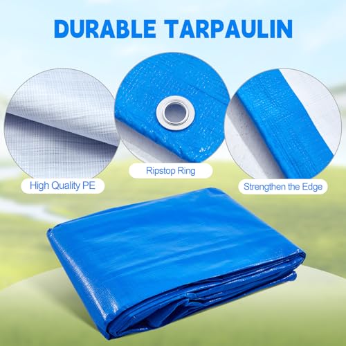 VitalCozy 2 Pcs Chicken Coop Cover Waterproof 14.5 x 6.6 ft Chicken Run Cover Coop Tarp Accessories for Winter with 50 Pcs Ball Bungees Cords for Outdoor, White, Blue - color: White, Blue, size: 14.5 x 6.6 ft