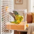 Bird Bath for Cage, 6.5 x 6.5 x 7.5 Inch, Clear Parrot Parakeet Bird Bath | For Small to Medium Birds Cockatiels, Budgie, Quaker, Conure, Lovebirds, Finches, Bird Feeder Scoop Included