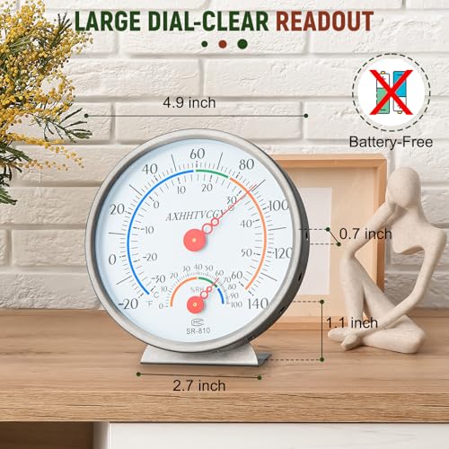 Indoor Outdoor Thermometer Hygrometer, Large Dial | Waterproof, Wall Mount, Accurate & Easy to Read, For Home, Garden, Patio, Greenhouse, Farmhouse Decor