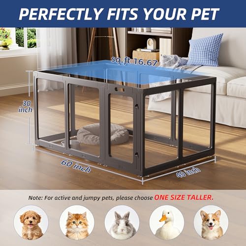 Clear Acrylic Dog Playpen Indoor, Puppy Cat Small Pet Play Pen, Pet Cat Playpen for Rabbits, Dog Fence Crate Kennel Whelping Cage (30", Black, 10 Panel) - color: Black, size: 30"H