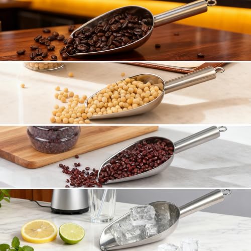 6 Oz Upgraded & Thickened Stainless Steel Ice Scoop, Kitchen Ice Scooper | For Ice Maker, Freezer, Ice Bucket, Bar, Wedding, Pet Food - Sturdy, Rust-Resistant, Dishwasher-Safe by Ozidstu