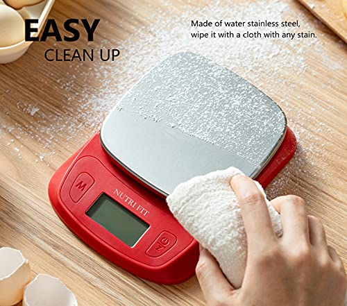 Ultra Slim Food Scale Digital Kitchen Scales Weight Grams Oz Red | Stainless Steel Panel, 1g Increment, Max 11lbs, Backlit Screen, High Precision, Coffee Making, Meal Prep, Include Batteries - color: Red