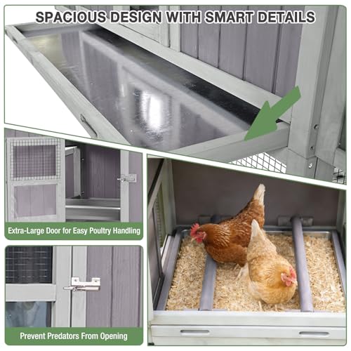 Large Chicken Coop for 6-8 Chickens, Double Folding Wooden Chicken House with 2 Nesting Boxes, Reinforced Iron Frame, Pull-Out Tray & Waterproof Roof, Outdoor Poultry Cage - color: Grey (AIR66)