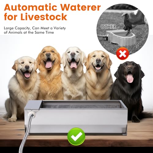 Automatic Dog Water Bowl Dispenser for Large Dogs Outdoor Auto Fill | Stainless Steel Automatic Livestock Water Trough Large Dog Waterer with Float Valve, for Chicken Geese Duck Goat Pig