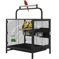 25.9''H Travel Bird Cage for Small Parrots Wrought Iron Portable Carrier Parrot Cage with Food Bowl/Perch, Slide-Out Tray for Canaries Budgies Parrotlets Lovebirds Conures Cockatiels, Black | Wrought Iron Portable Carrier Parrot Cage w/ Slide-Out Tray for