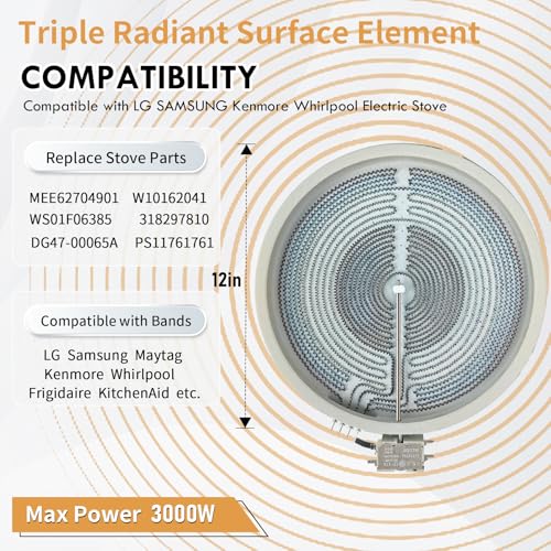 MEE62704901 12" Triple Radiant Surface Element Compatible with LG Range | W10162041, 318297810, Electric Stove Burner Replacement Part Fit for Kenmore Whirlpool Electric Range - style: MEE62704901