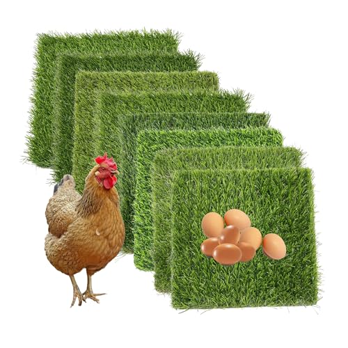 KuGuo Chicken Nesting Box Pads, 6 Pack, 12 x 12 in, Grass Style Mixed | Soft, washable synthetic turf cushions eggs, drains quickly and helps keep nesting boxes cleaner for hens and small pets