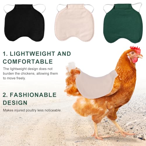 Gosknor 3pcs Chicken Saddle for Hens, Comfortable Hen Aprons Chicken Back & Side Protector Outdoor Poultry Feather Protector Accessories (Green, Black, Khaki)