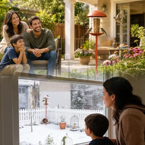 Metal Pole Stand Bird Feeder - 1.5lb Capacity | Durable copper finish, rust-resistant, attracts wild birds to yard, lawn, or garden, easy to install & fill, gifts for mom