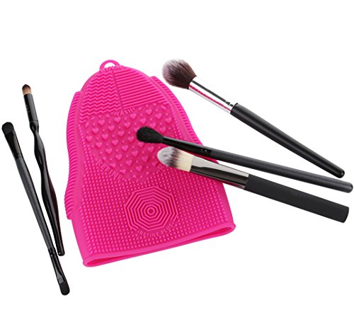 ScivoKaval Makeup Brush Cleaner Glove Mat Mitt Silicone Cosmetic Cleaning Scrubber Tool Face Brushes and Eye Brush Washing Pad Pink (Rose Red) - color: Pink (Rose Red)