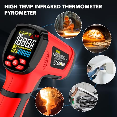 Infrared Thermometer High Temperature Gun -40℉~2912℉, 50:1 Dual Laser Thermometer with Probe 14℉ - 932℉, Digital IR Temp Gun for Cooking, Pizza Oven, Engine, Kiln, Forging, Industrial Use - color: Red -40°F - 2912°F(-40-1600℃)