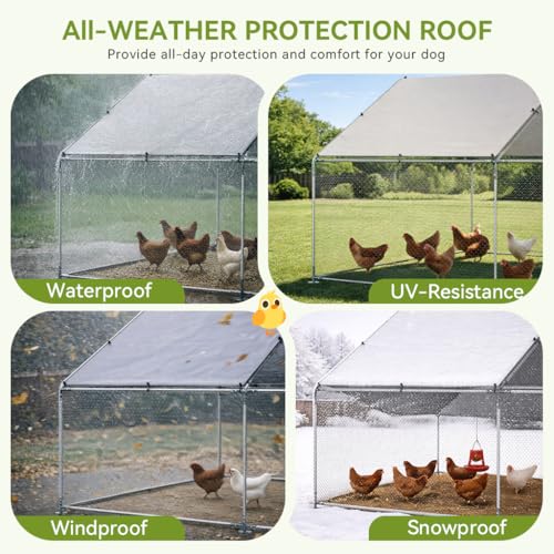 COMHOMA 19.7x10x6.6FT Large Metal Chicken Coop Walk-in Poultry Run | Galvanized Steel Outdoor Cage with Waterproof Roof & Lockable Soor. Ideal for Hens, Ducks, and Rabbits - size: 236.3"L x 120.0"W x 78.8"H