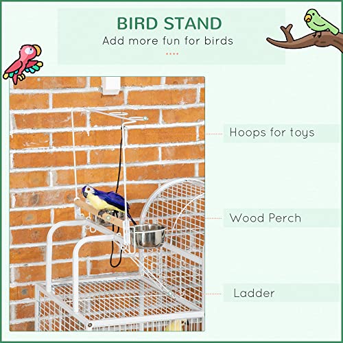 PawHut 55" Large Parrot Cage with Toy Hooks Above Top Bird Perch, Tray, Food Cups, Rolling Stand, Bird Cage for Cockatiels, Parakeets, Lovebirds | Above Top Bird Perch, Rolling Stand, for Cockatiels, Parakeets, Lovebirds