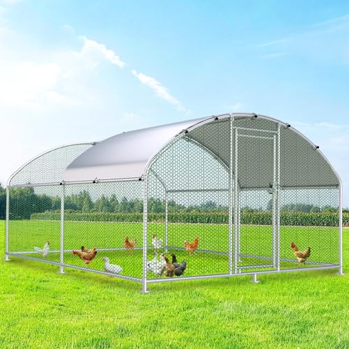 Large Metal Chicken Coop, Chicken Runs for Yard with Cover Walk-in Poultry Cage for 10 20 Chickens, Chicken Pen Duck Coop with Round Water-Resident Top and Feeding Door, Hen House 12.8Lx9.84Wx6.23H FT - size: 153.6"L x 118.1"W x 74.8"H