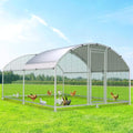 Large Metal Chicken Coop, Chicken Runs for Yard with Cover Walk-in Poultry Cage for 10 20 Chickens, Chicken Pen Duck Coop with Round Water-Resident Top and Feeding Door, Hen House 12.8Lx9.84Wx6.23H FT - size: 153.6"L x 118.1"W x 74.8"H